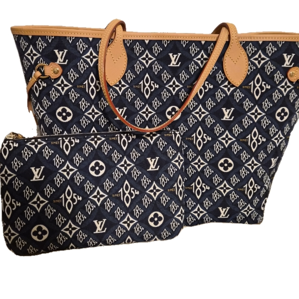 SOLD🩵Louis Vuitton 1854 Jacquard Neverfull MM Tote Bag with Wristlet - Picture 1 of 13